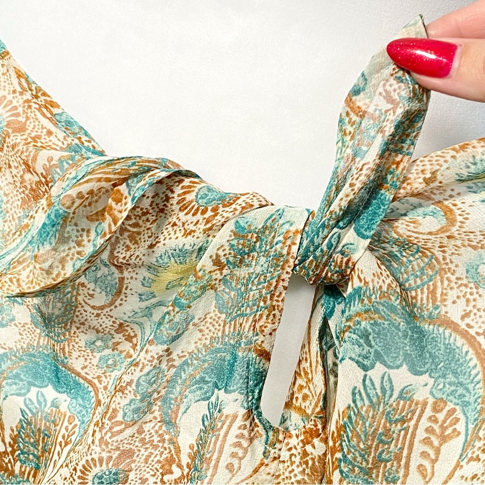 DRIES VAN NOTEN teal green brown white print silk waist tie swim coverup skirt - Picture 4 of 8